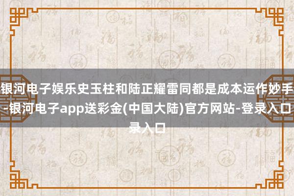 银河电子娱乐史玉柱和陆正耀雷同都是成本运作妙手-银河电子app送彩金(中国大陆)官方网站-登录入口